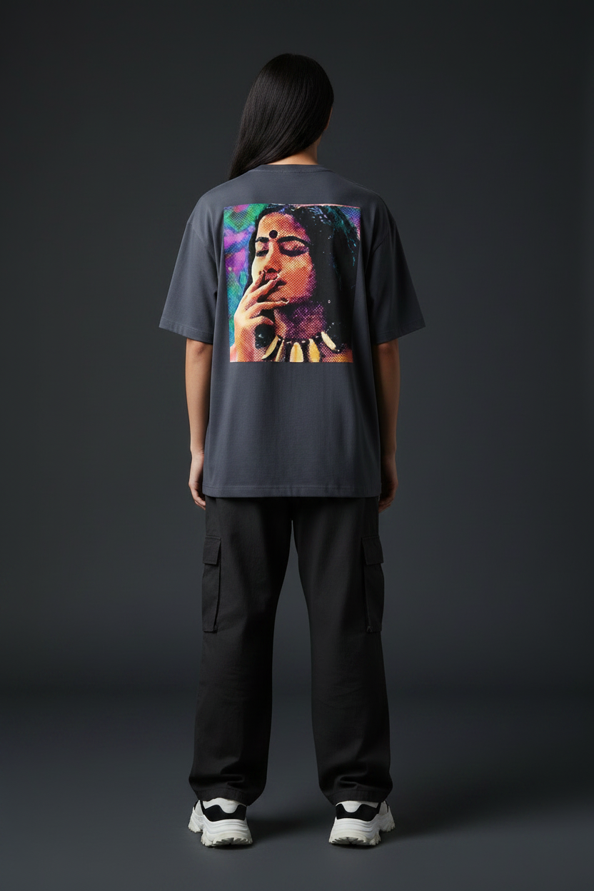 Feminist Graphic Tee — Retro Psychedelic Woman Back Print