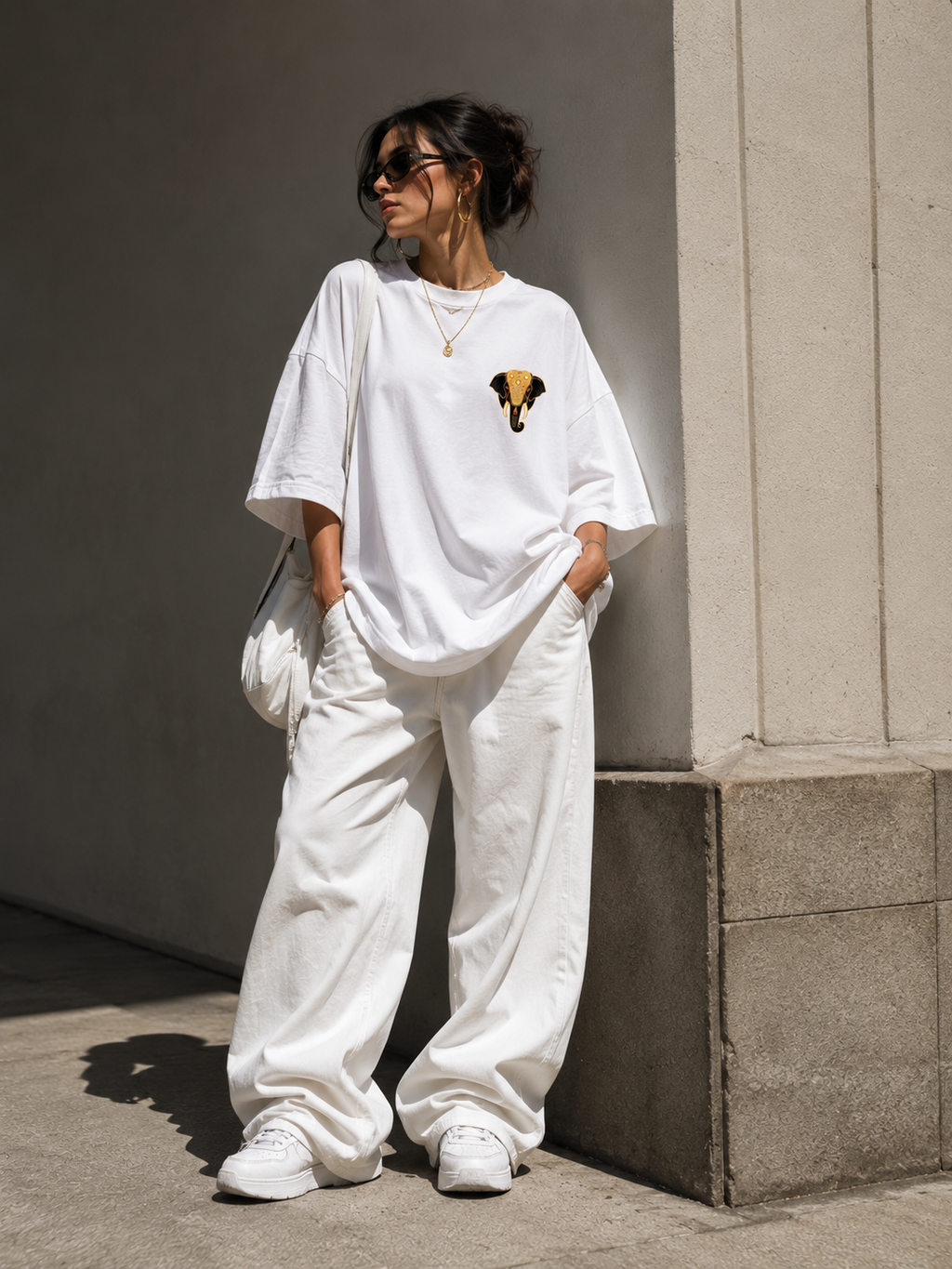 Pooram Oversized Tee — Vintage Golden Elephant Graphic T‑Shirt