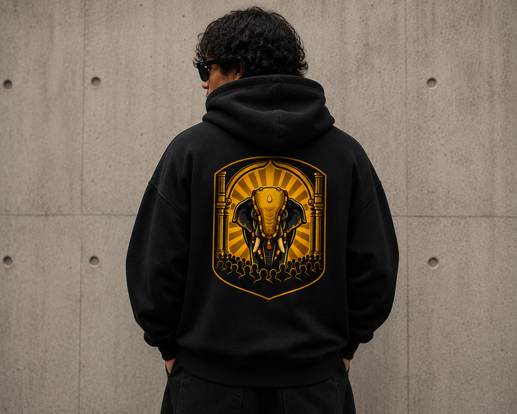 Pooram Hoodie — Vintage Emblem Graphic Pullover