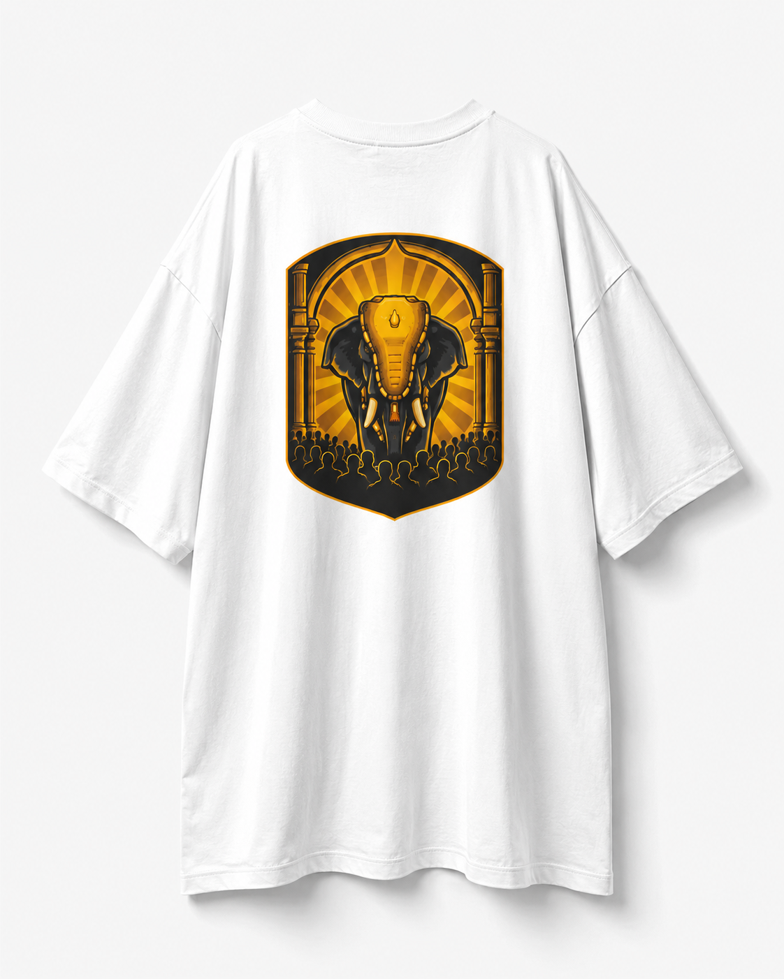Pooram Oversized Tee — Vintage Golden Elephant Graphic T‑Shirt