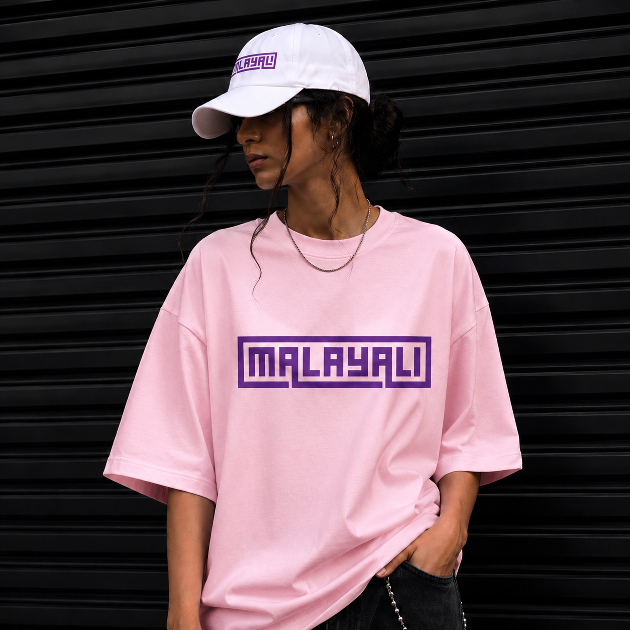 Malayali Graphic Tee — Retro Purple Box Logo T-Shirt