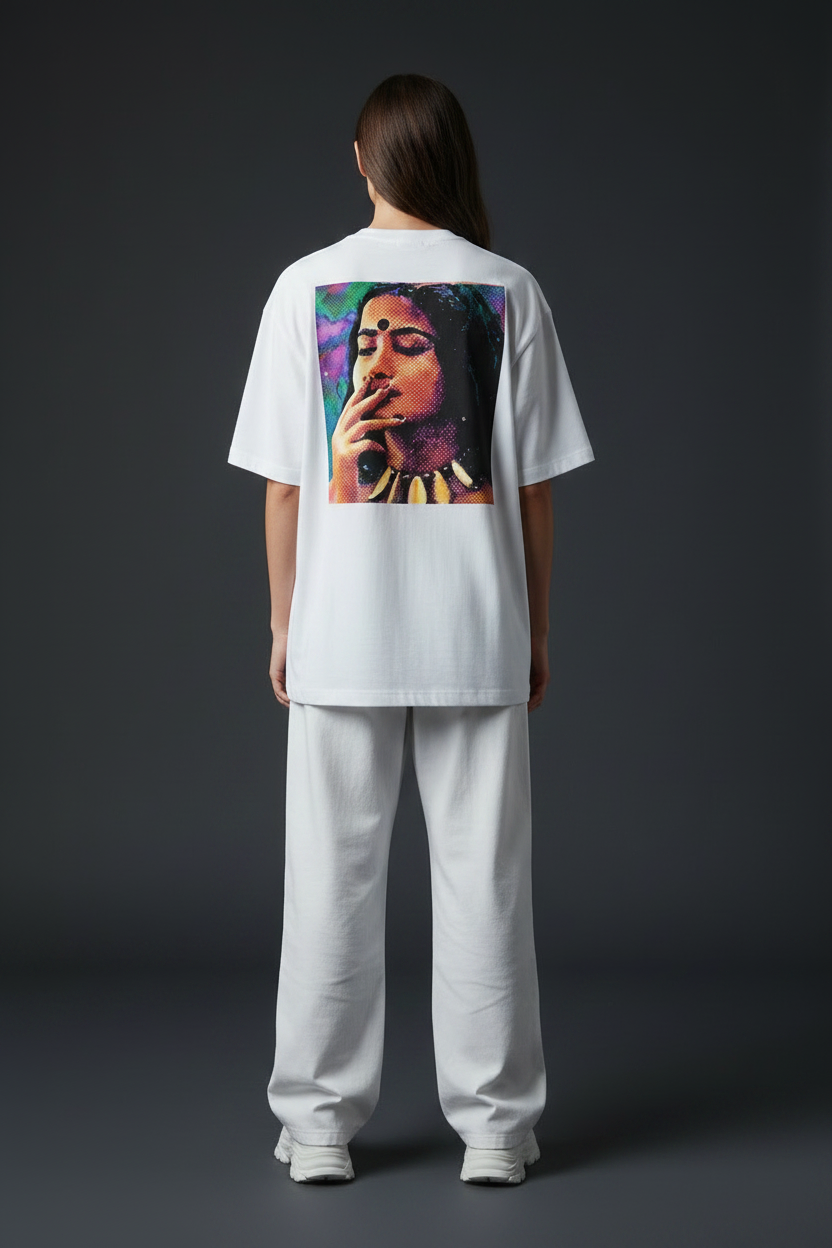 Feminist Graphic Tee — Retro Psychedelic Woman Back Print