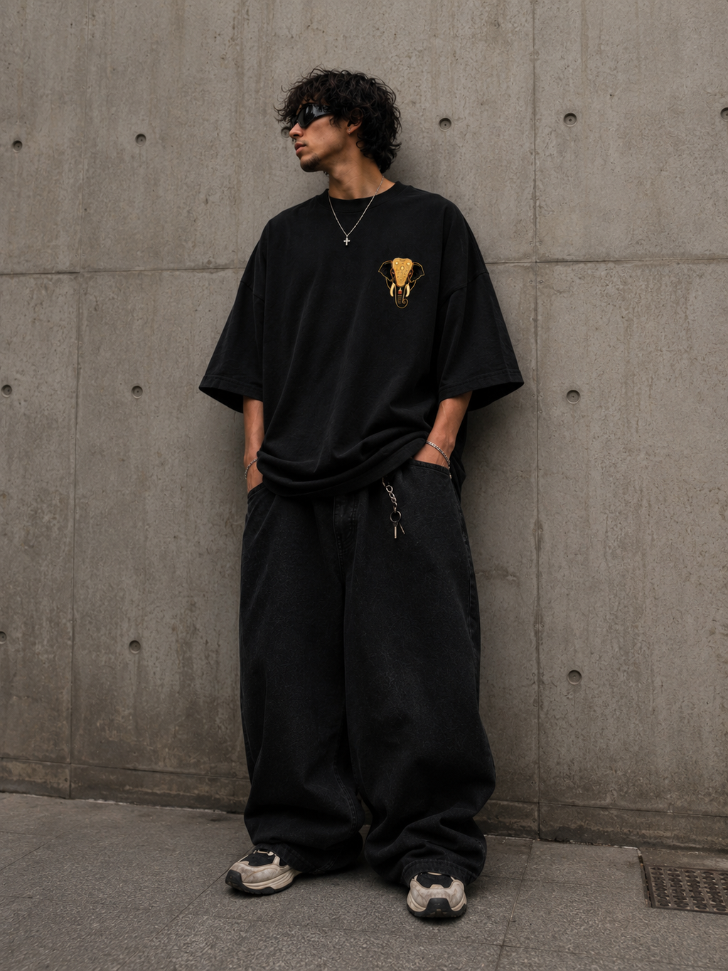 Pooram Oversized Tee — Vintage Golden Elephant Graphic T‑Shirt
