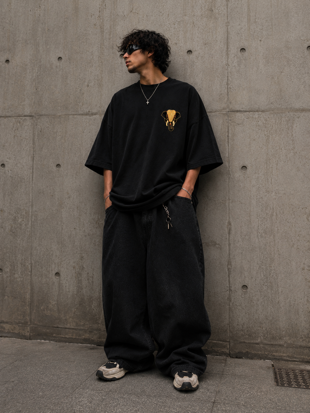 Pooram Oversized Tee — Vintage Golden Elephant Graphic T‑Shirt