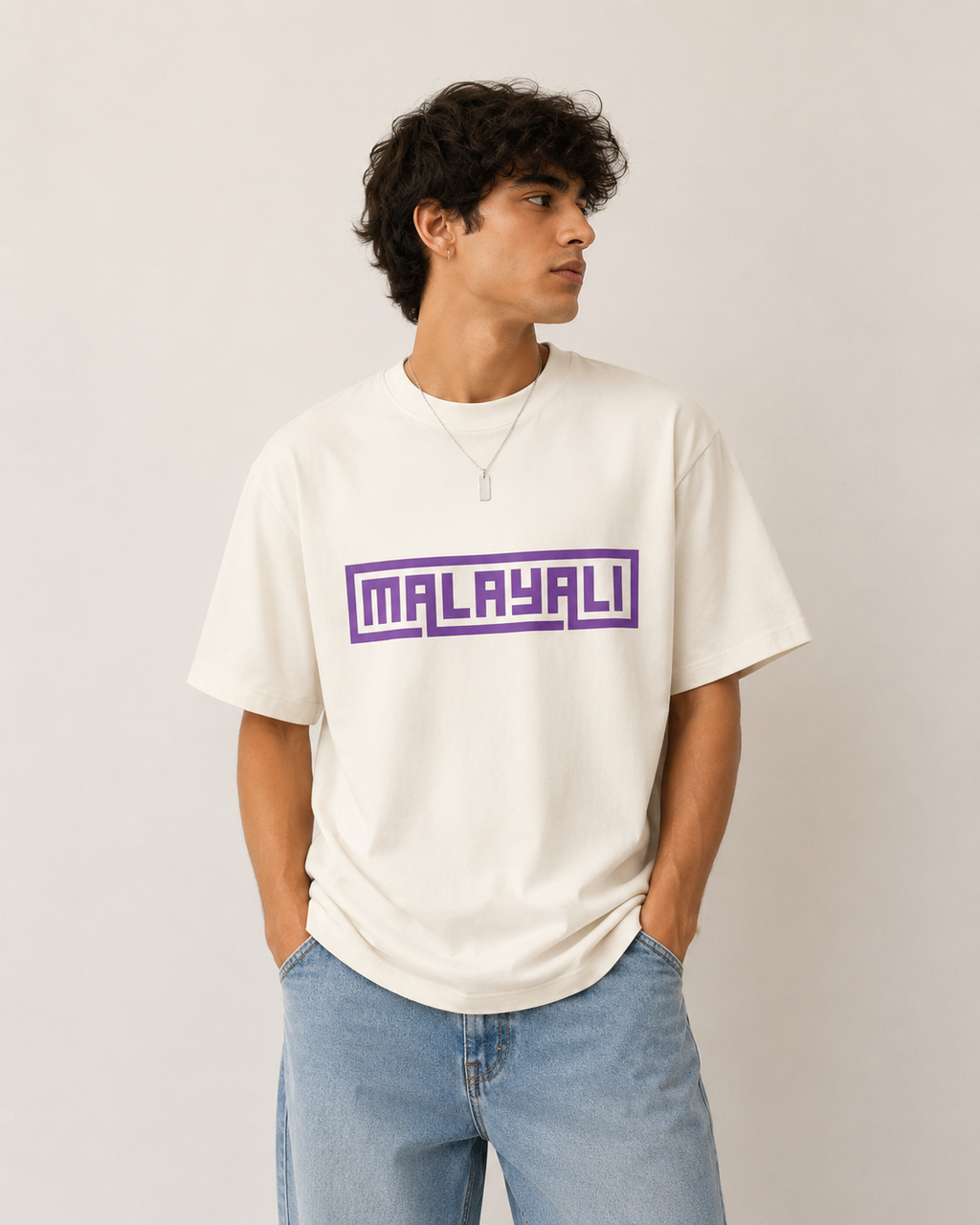 Malayali Graphic Tee — Retro Purple Box Logo T-Shirt