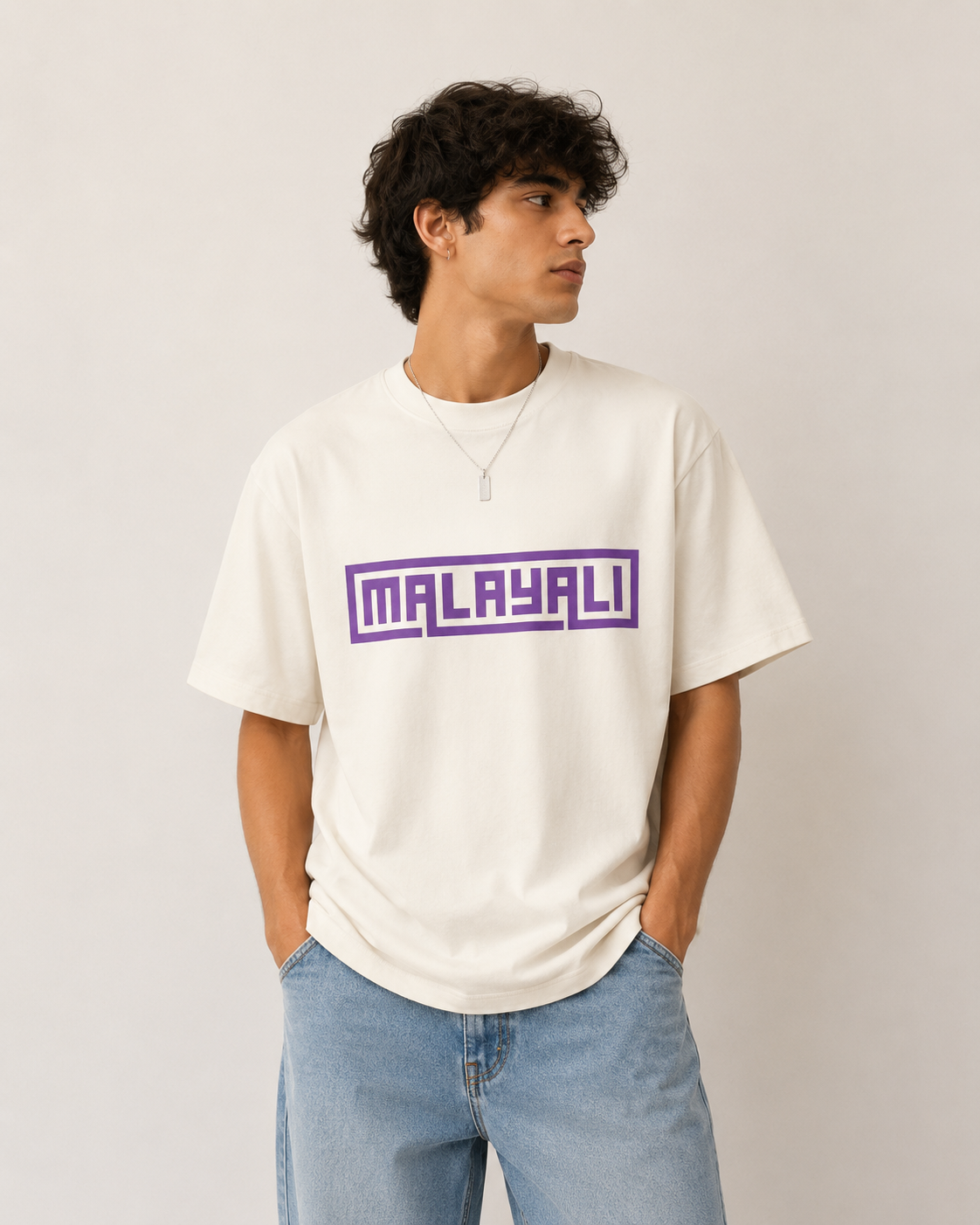 Malayali Graphic Tee — Retro Purple Box Logo T-Shirt