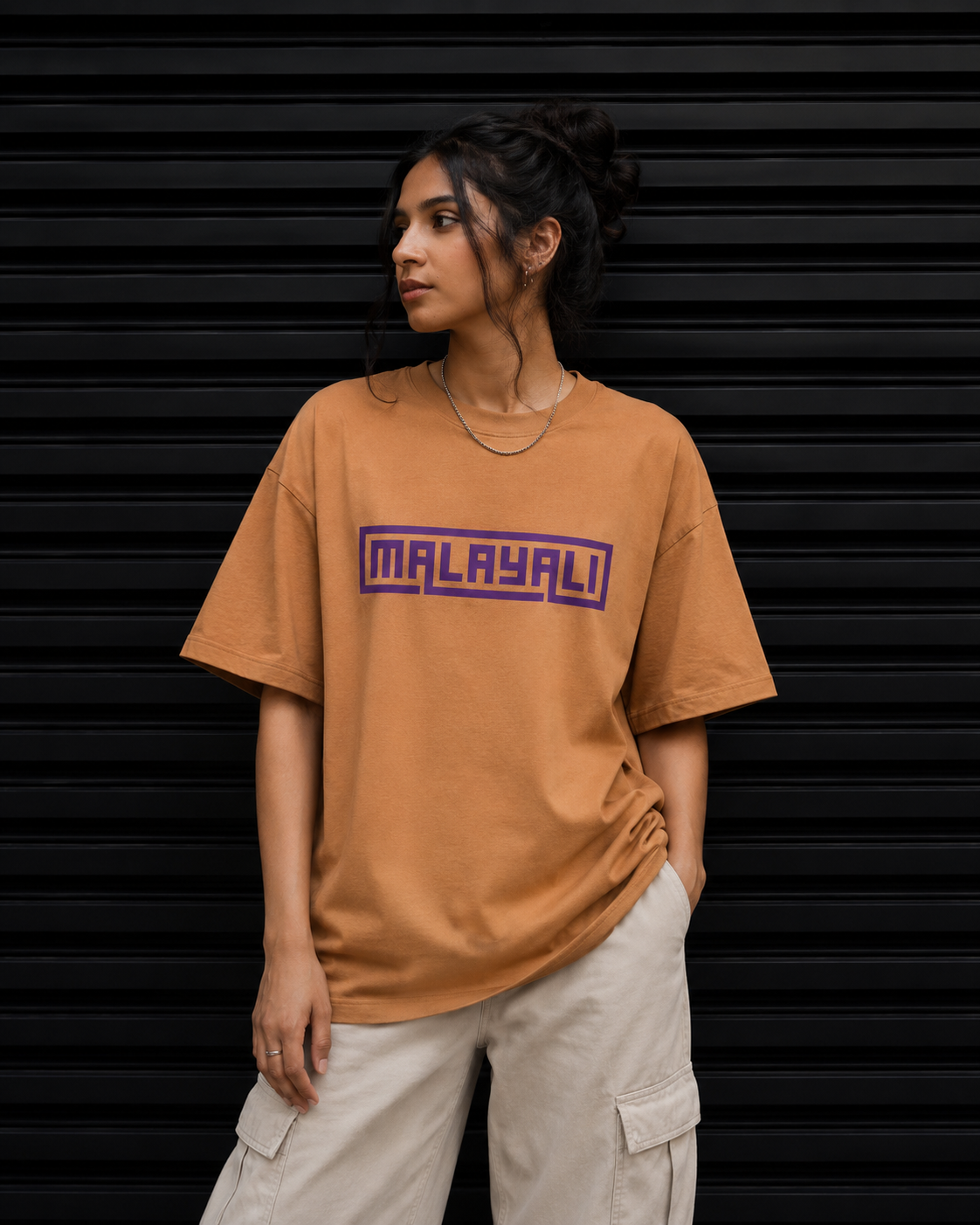 Malayali Graphic Tee — Retro Purple Box Logo T-Shirt