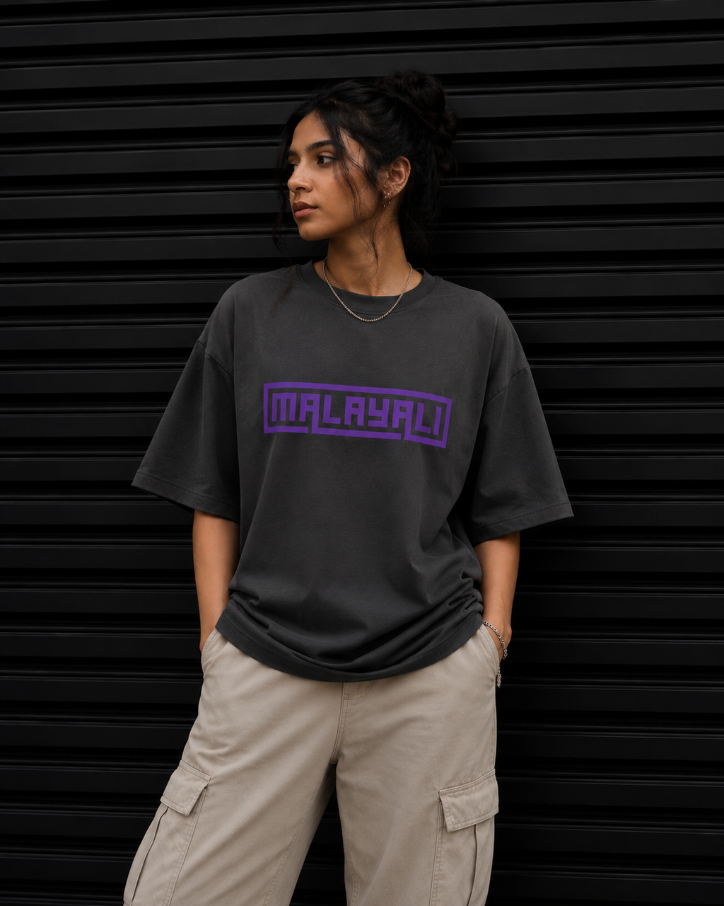 Malayali Graphic Tee — Retro Purple Box Logo T-Shirt