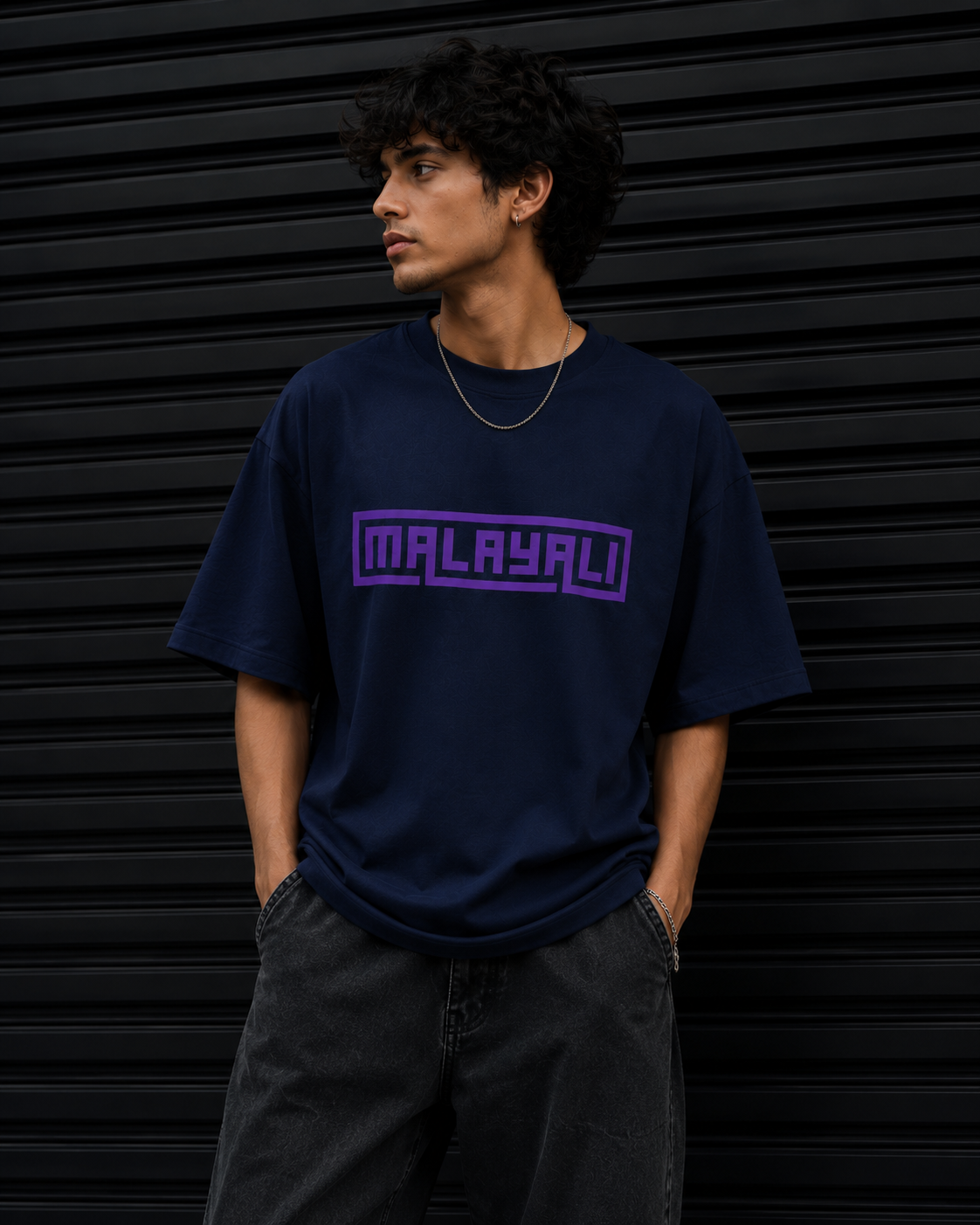 Malayali Graphic Tee — Retro Purple Box Logo T-Shirt