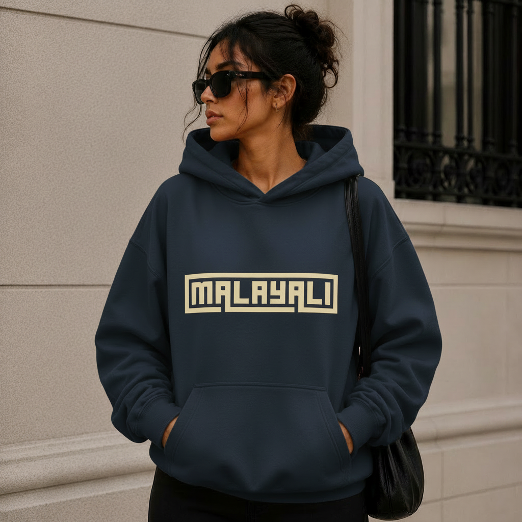 Malayali Hoodie — Minimal Retro Script Pullover