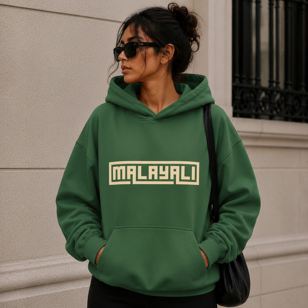 Malayali Hoodie — Minimal Retro Script Pullover