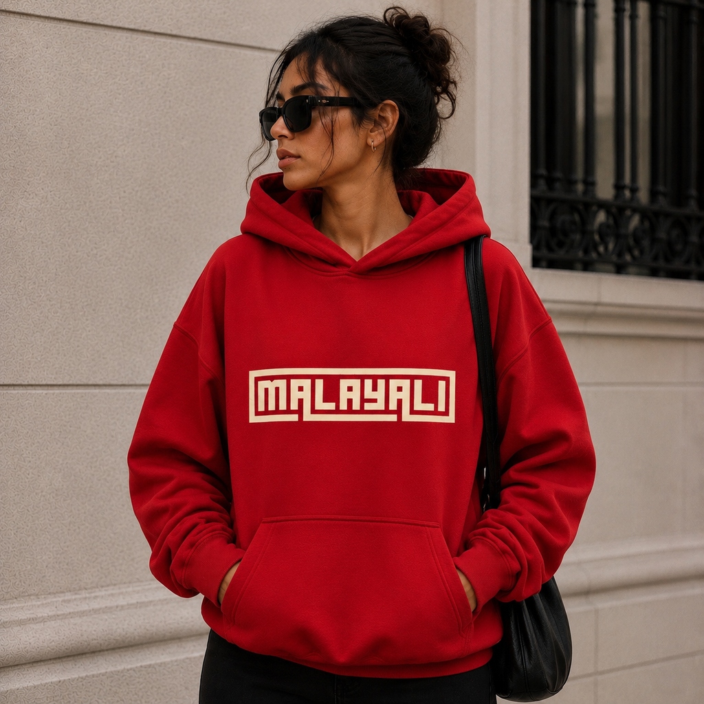 Malayali Hoodie — Minimal Retro Script Pullover