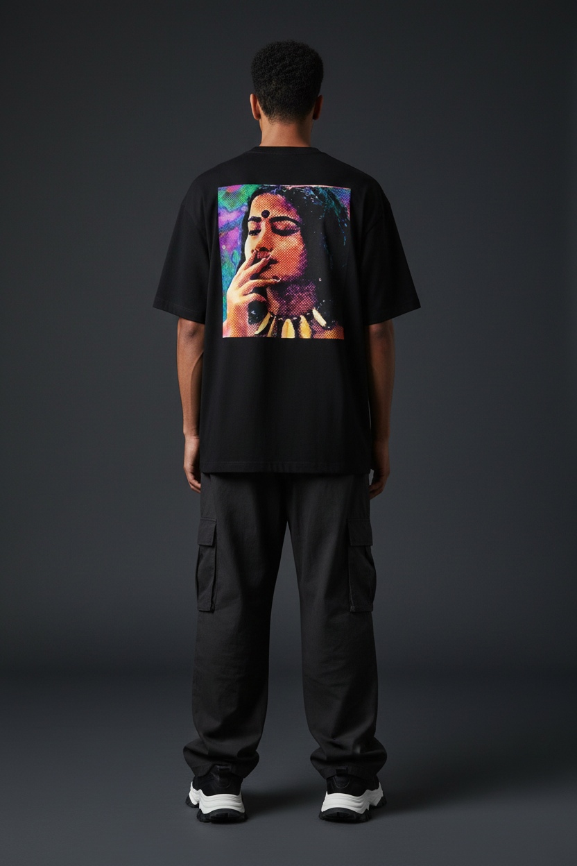 Feminist Graphic Tee — Retro Psychedelic Woman Back Print