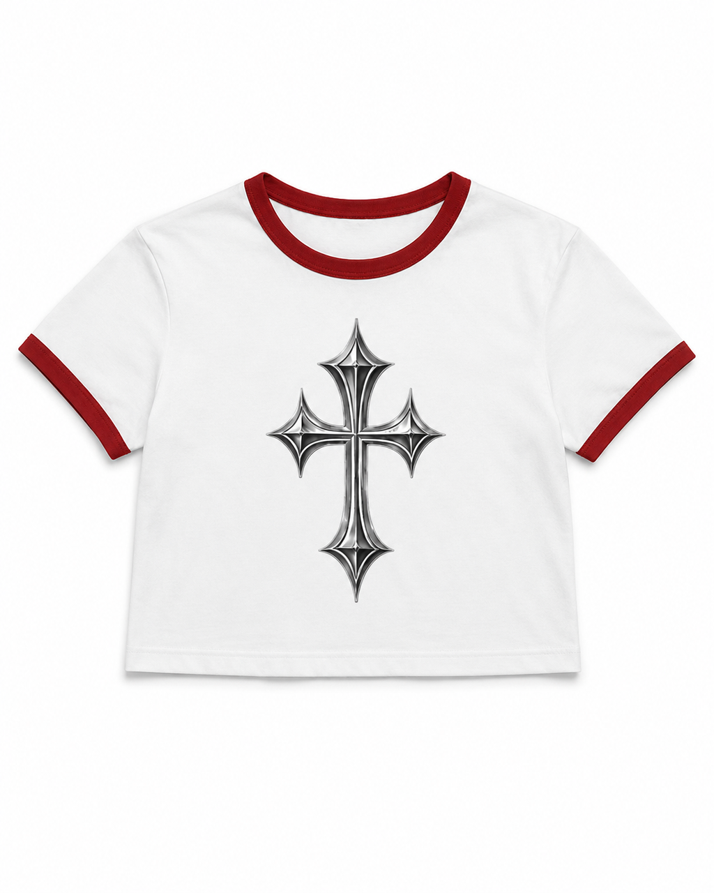 Women's Ringer Tee — Gothic Silver Cross Graphic Shirt