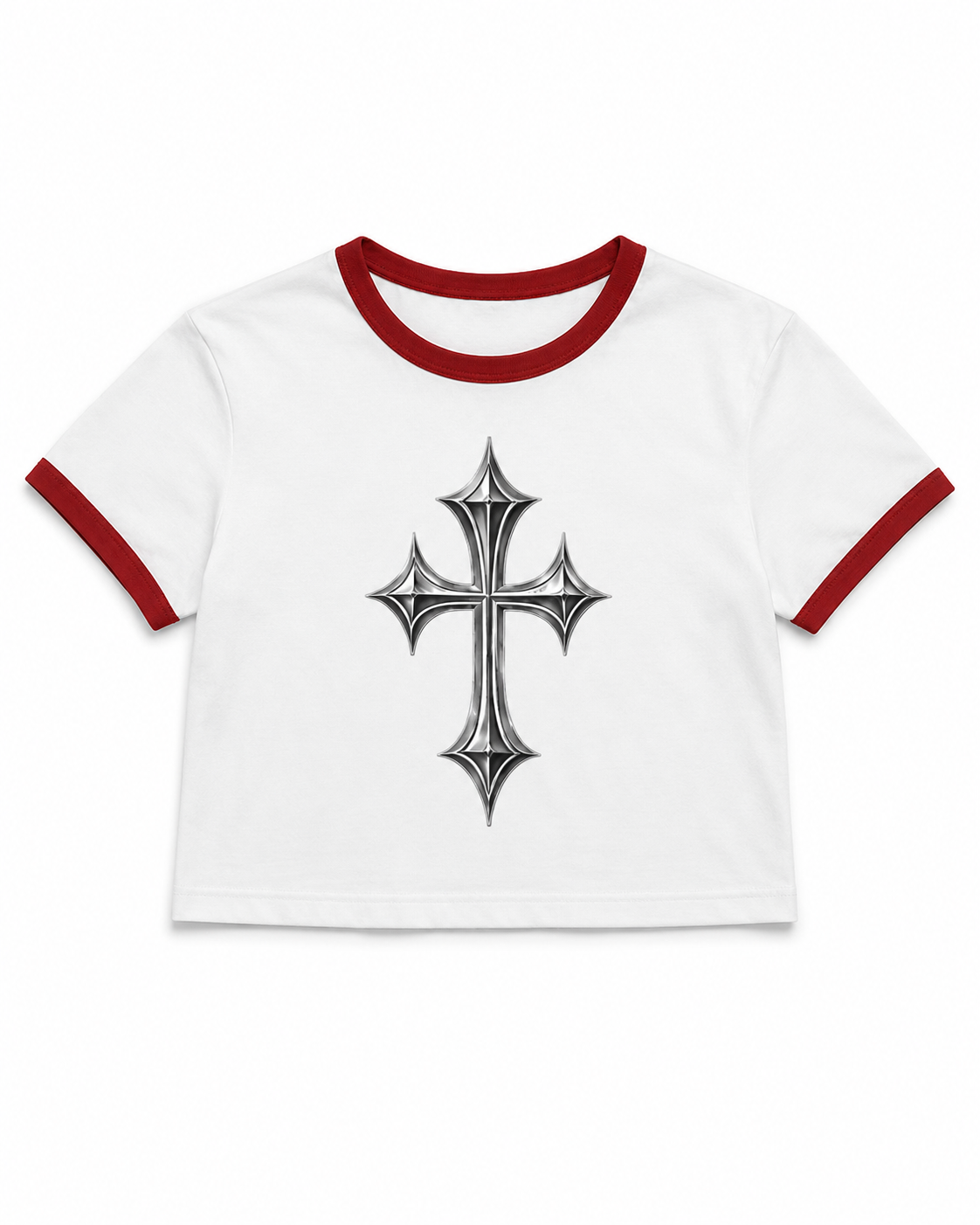 Women's Ringer Tee — Gothic Silver Cross Graphic Shirt