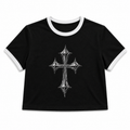 Women's Ringer Tee — Gothic Silver Cross Graphic Shirt