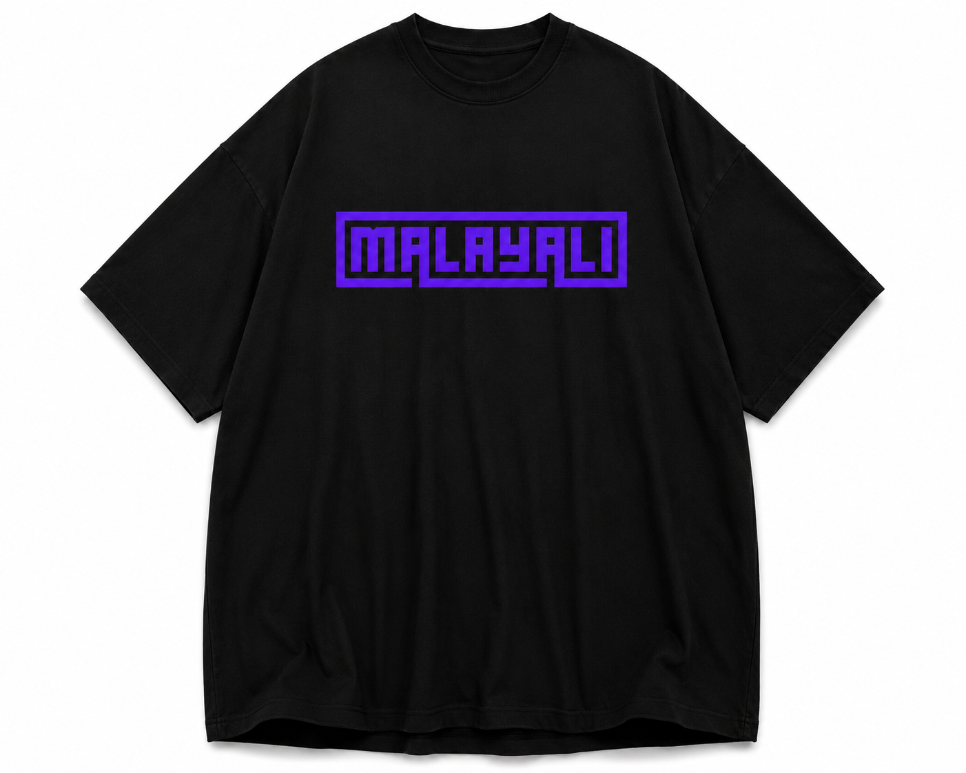 Malayali Graphic Tee — Retro Purple Box Logo T-Shirt