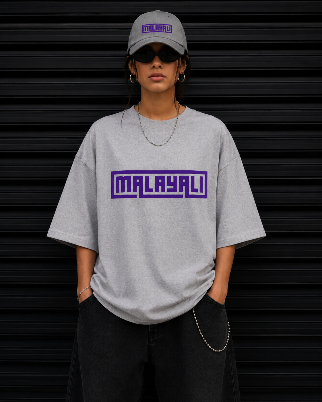 Malayali Graphic Tee — Retro Purple Box Logo T-Shirt