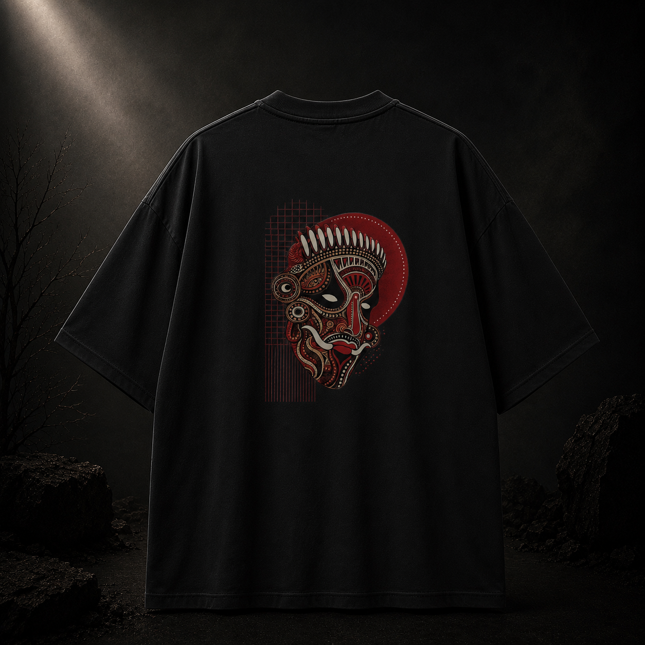 Theyyam  Oversized Tee — Tribal Red Graphic Back Print