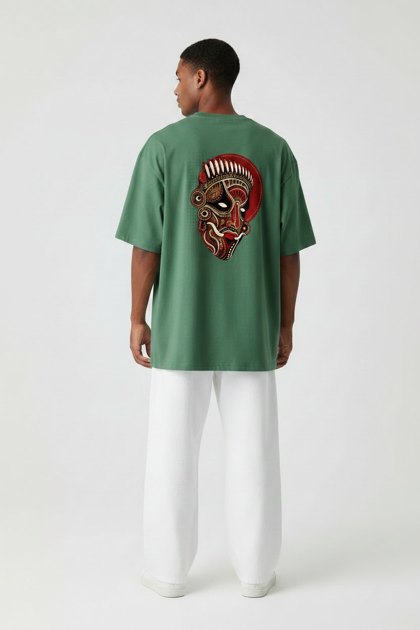 Theyyam  Oversized Tee — Tribal Red Graphic Back Print