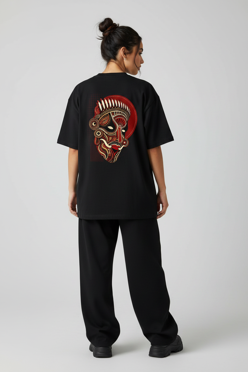 Theyyam  Oversized Tee — Tribal Red Graphic Back Print
